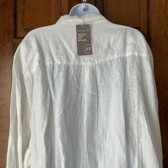 NWT H&M White Natural Linen Button-Down Blouse Size 3XL - Picture 10 of 16